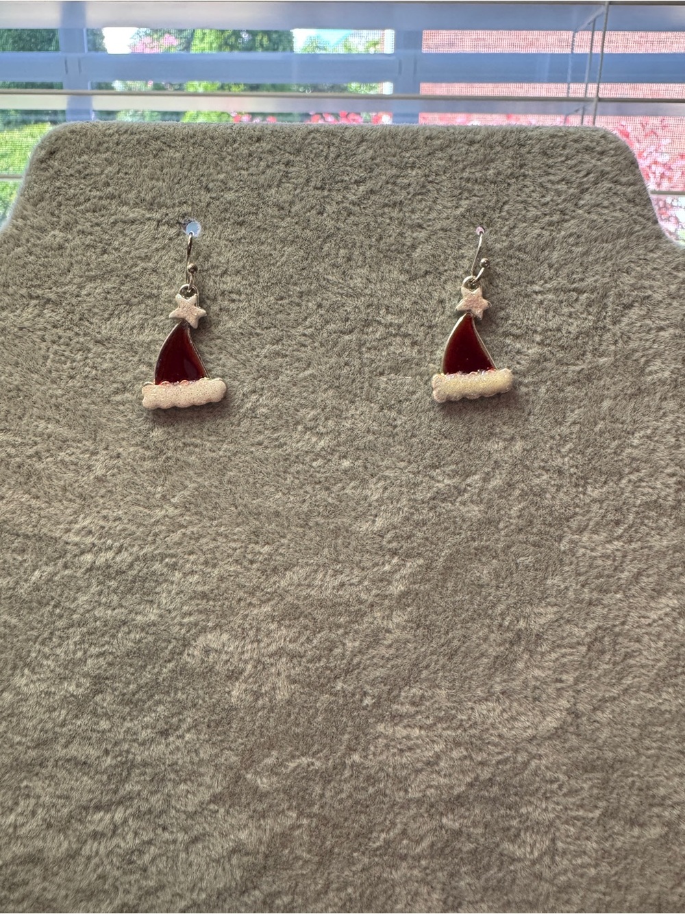 Santa Hat Dangle Earrings - Red & White Holiday Earrings